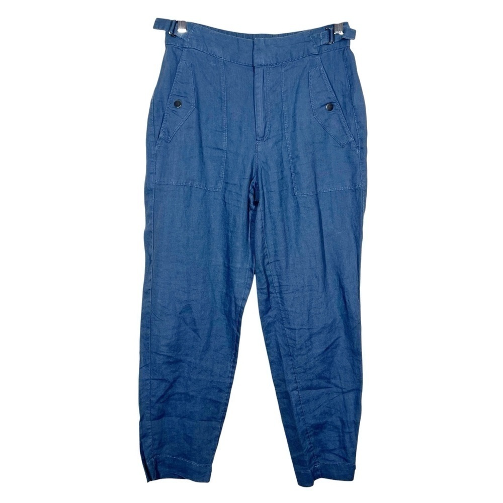 Athleta Womens Voyager 100% Linen Pants Blue Size 2 Summer Resort Casual